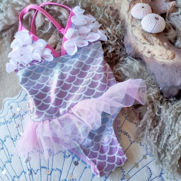 NWT Floatimini Mermaid Petal pink & blue ruffle one piece swimsuit - Picture 3 of 11